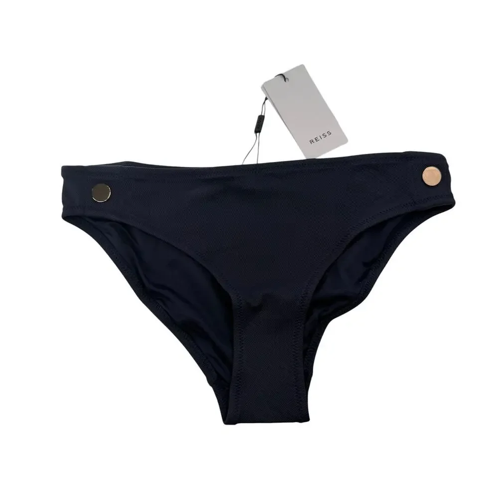 REISS Bikini Bottom Size 6 NEW Navy Blue w/ Button Swim Bottoms Swimsuit